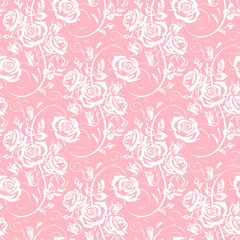 Seamless floral pattern with flowers - white Roses on pink background