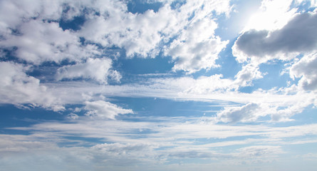 Blue sky clouds background. Beautiful landscape with clouds on sky