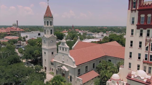 Aerial over Flagler College in St. Augustine, Florida, USA.  3 July 2019