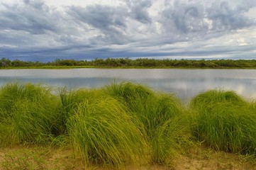 Сalm before the storm. Tunguska river. Jewish Autonomous region, far East, Russia. 