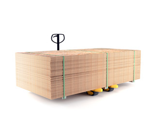 Pallet truck with sheet of plywood
