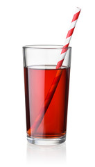 Front view of cherry juice glass with straw
