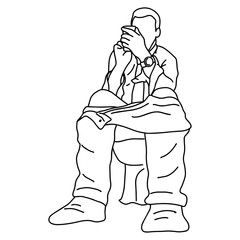 businessman using mobile phone in toilet vector illustration sketch doodle hand drawn with black lines isolated on white background