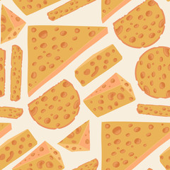 Seamless vector pattern with cheese slices. Food tasty illustraton.