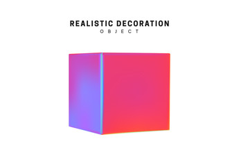 Square and cube. Realistic shape 3d objects with gradient holographic color of hologram. Decorative design elements isolated on white background. vector illustration