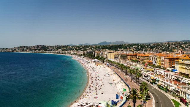 Panoramic View of the City of Nice France and the Mediterranean Sea - Timelapse 
