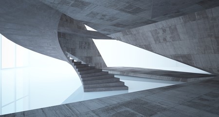 Abstract architectural concrete interior of a minimalist house. 3D illustration and rendering.