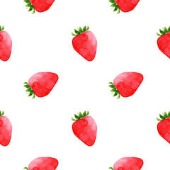 Watercolor seamless pattern with strawberies on white