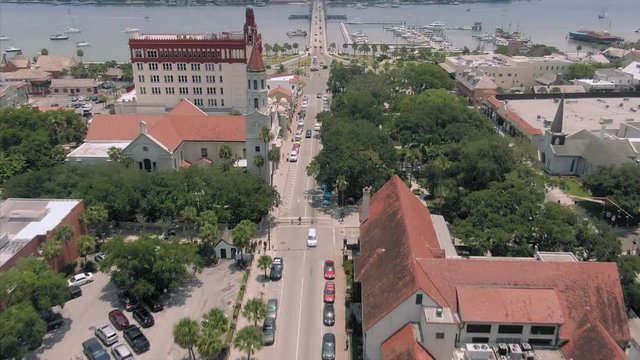 Aerial: Establishing shot of St Augustine. Florida, USA