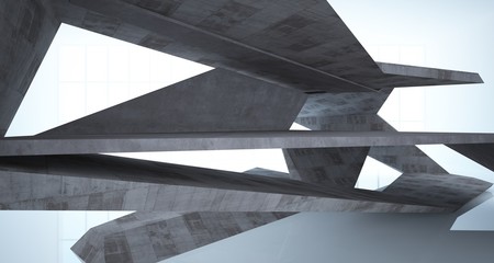 Abstract architectural concrete interior of a minimalist house. 3D illustration and rendering.
