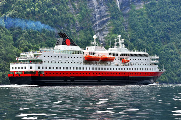 Ferry cruise at Geirangerfjord , stunning natural masterpiece included in UNESCO World Heritage ,...