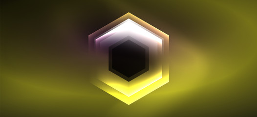 Shiny hexagon neon template. Futuristic digital technology concept. Vector abstract graphic design.