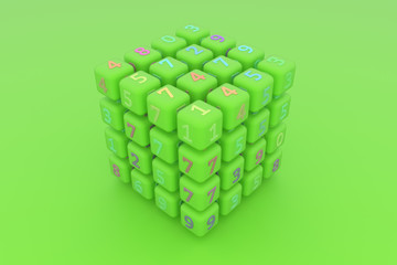 Background abstract, cube or block number sign or symbol for design, graphic resource. 3D render.