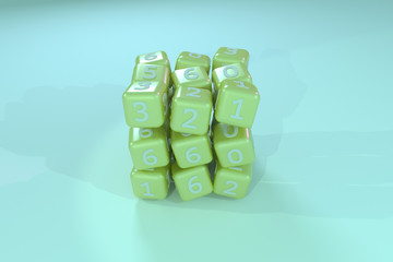 Decorative, illustrations, cube or block number sign or symbol, for design texture background. 3D...