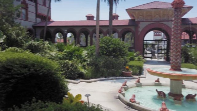 Interior fountain courtyard of Flagler College in  St. Augustine, Florida, USA. 3 July 2019