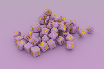 Illustrations of cube or block, yes or no, right or wrong, X or O for graphic design or wallpapers. 3D render.