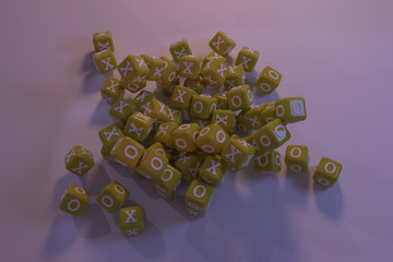 Decorative, illustrations, cube or block yes or no, right or wrong, X or O, for design texture background. 3D render.
