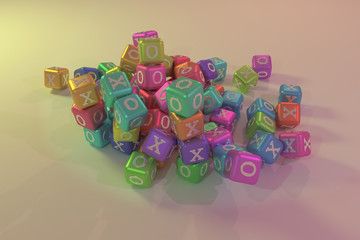 Background abstract, cube or block yes or no, right or wrong, X or O for design, graphic resource. 3D render.