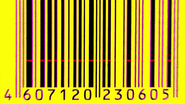 Barcode scanner. Barcode chaos. Animated background. Sequence of fast changing labels digits as looping retail animation.