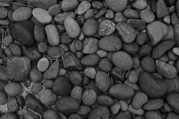 black stone background, closeup pebble beach stone