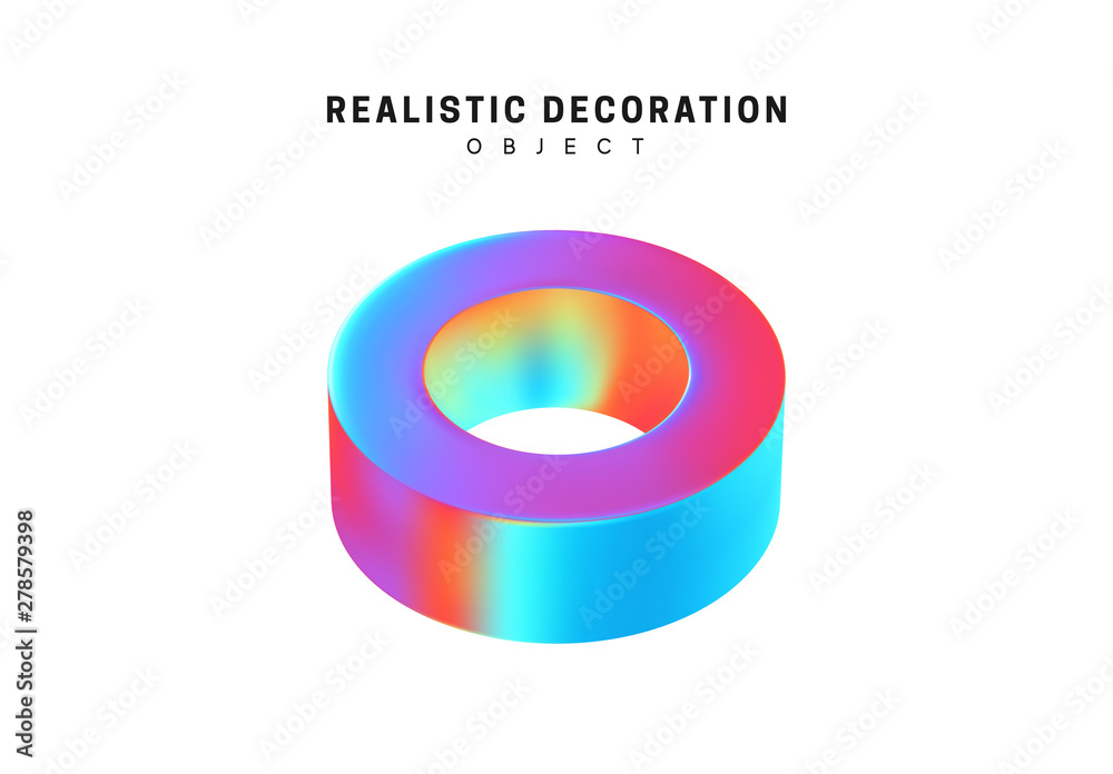 Poster realistic shape 3d objects with gradient holographic color of hologram. decorative design elements i