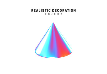 Realistic shape 3d objects with gradient holographic color of hologram. Decorative design elements isolated on white background. vector illustration