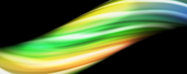 Abstract wave lines fluid rainbow style color stripes on black background. Artistic illustration for presentation, app wallpaper, banner or poster