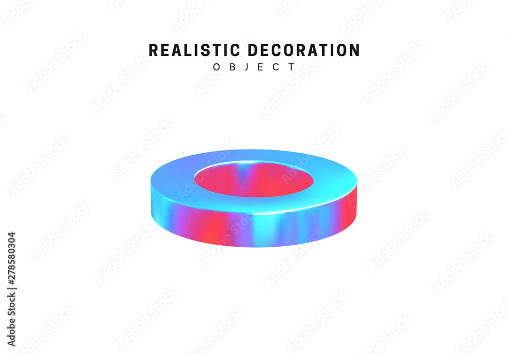 Poster realistic shape 3d objects with gradient holographic color of hologram. decorative design elements i