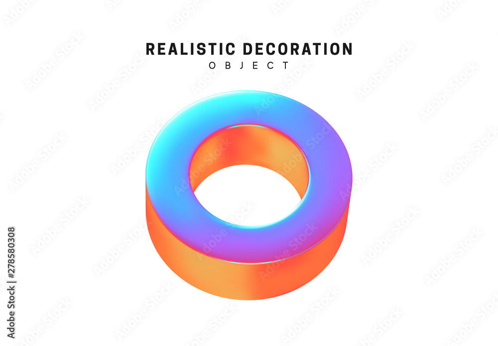 Poster realistic shape 3d objects with gradient holographic color of hologram. decorative design elements i