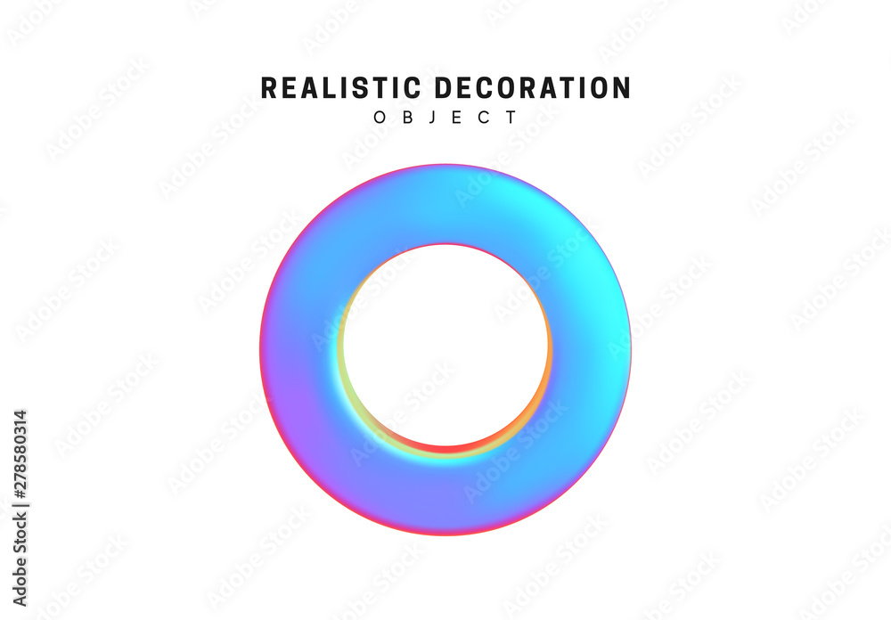 Poster realistic shape 3d objects with gradient holographic color of hologram. decorative design elements i