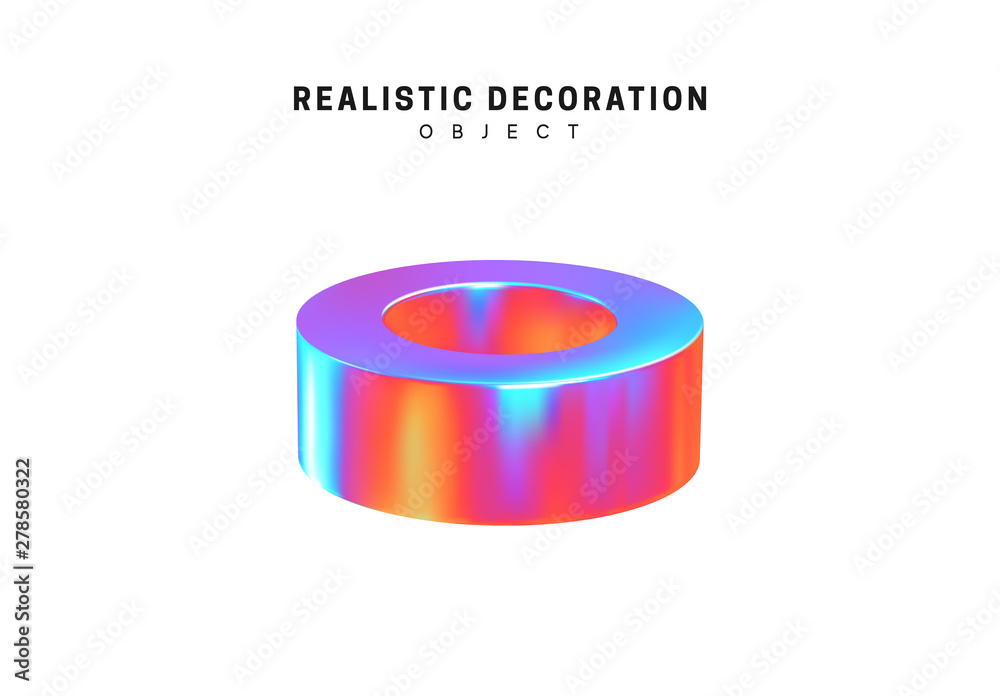 Poster realistic shape 3d objects with gradient holographic color of hologram. decorative design elements i