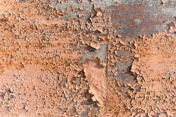 Rusty metal texture with scratches and cracks. paint traces. Blue and dirty orange colors. Banner design. Copy space