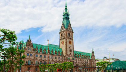 view at Hamburg Town Hall in sunny day