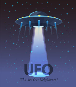 Flying saucer flat vector banner concept