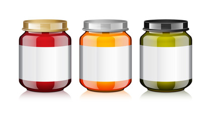 Glass Jar set with white label For Honey, Jam, Jelly or Baby Food Puree Mock Up Template