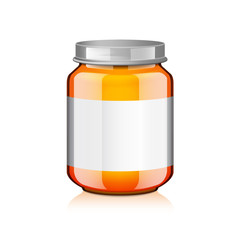 Fototapeta na wymiar Glass Jar with white label For Honey, Jam, Jelly or Baby Food Puree Mock Up Template