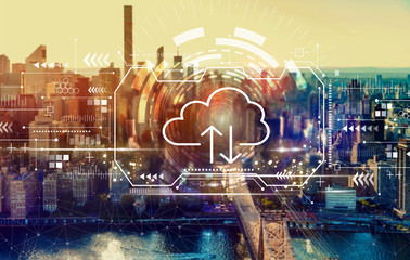 Cloud computing with the New York City skyline near midtown