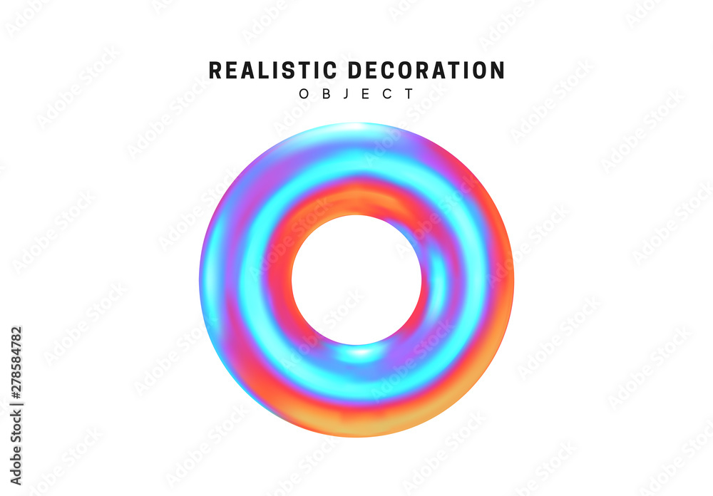 Poster realistic shape 3d objects with gradient holographic color of hologram. decorative design elements i