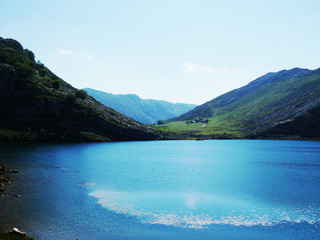 Blue lake with blue sky