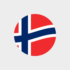 Obraz premium Norway circle flag icon. Waving Norwegian symbol. Vector illustration.