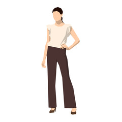 Young businesswoman standing with hand on hip, geometric flat design vector illustration