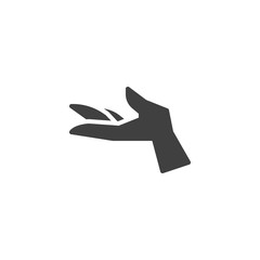 Hand showing something vector icon. filled flat sign for mobile concept and web design. Offer hand gesture glyph icon. Symbol, logo illustration. Vector graphics