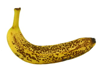 Overripe banana isolated on white background.