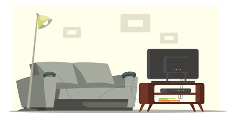 Gamer living room flat vector illustration