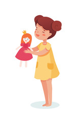 Little girl with toy flat vector illustration