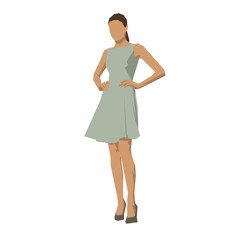Young woman in summer dress, geometric flat design vector illustration