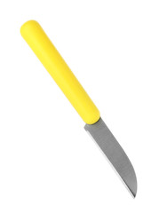 Paring knife with yellow handle isolated on white