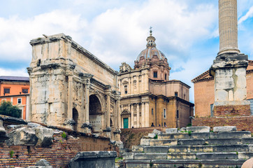 Fototapeta na wymiar Rome Italy -Ruins of the Roman Forum at Palatine hill in Rome.
