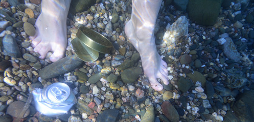 Aluminum can garbage underwater