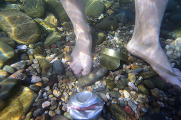Aluminum can garbage underwater